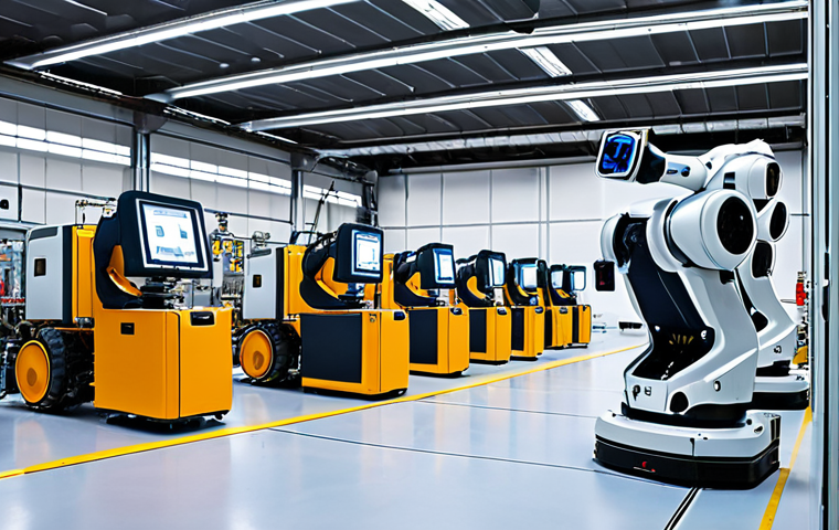 **Prompt:** A futuristic factory floor in Germany. Industrial robots and collaborative robots (cobots) are working side-by-side with human workers. Emphasis on safety measures and advanced technology. ISO 10218 safety signs are visible. The scene should convey efficiency and innovation.