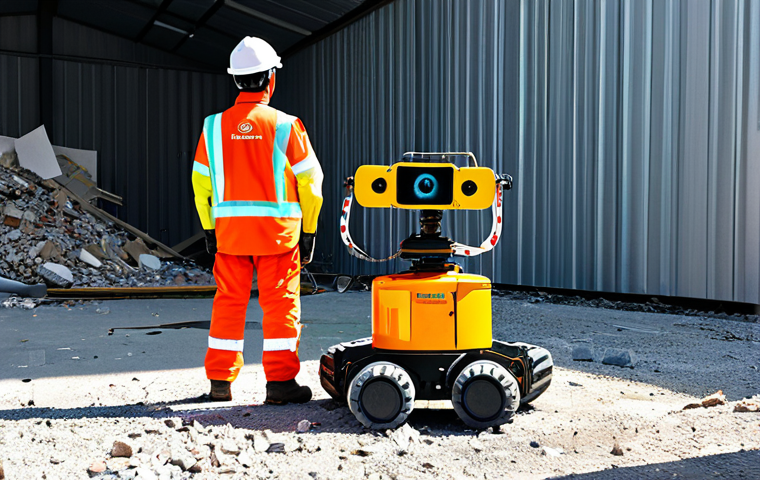 Disaster Relief Robot Inspection**
"A team of engineers in hard hats and safety vests, inspecting a disaster relief robot (Raupenfahrzeuge type) in a training facility. The robot is equipped with sensors and cameras. Background shows a simulated disaster zone with rubble. Fully clothed, appropriate attire, safe for work, perfect anatomy, natural proportions, professional, family-friendly, well-lit, detailed."
**