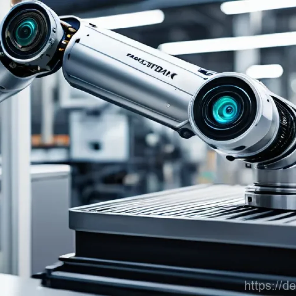 로봇기술사와 로봇 비전 시스템 - **Prompt for Industrial Quality Control:**
    "A highly detailed, photorealistic image of a sleek, ...