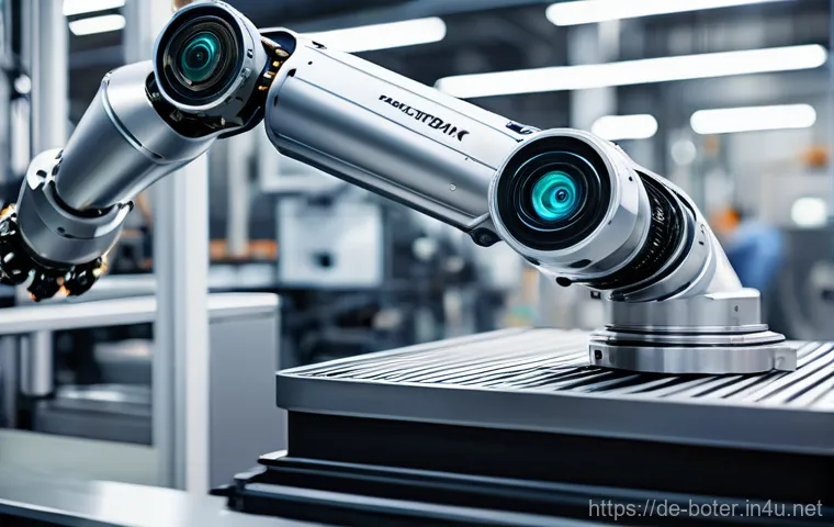 로봇기술사와 로봇 비전 시스템 - **Prompt for Industrial Quality Control:**
    "A highly detailed, photorealistic image of a sleek, ...