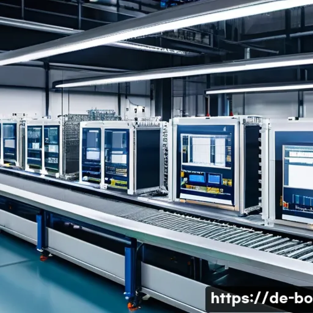 로봇기술사와 PLC 프로그래밍 - A modern automated manufacturing production line featuring programmable logic controllers (PLCs) wit...