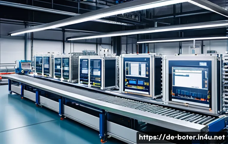로봇기술사와 PLC 프로그래밍 - A modern automated manufacturing production line featuring programmable logic controllers (PLCs) wit...